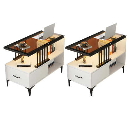 Rectangular Gold-White Glass Side Table with Drawers — Black/ Gray / 2