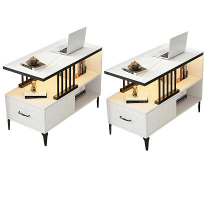 Rectangular Gold-White Glass Side Table with Drawers — Black/ Gray / 1