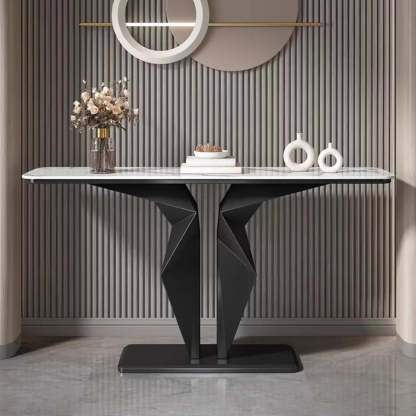 Rectangular Stone-Top Console Table — Black / Gray