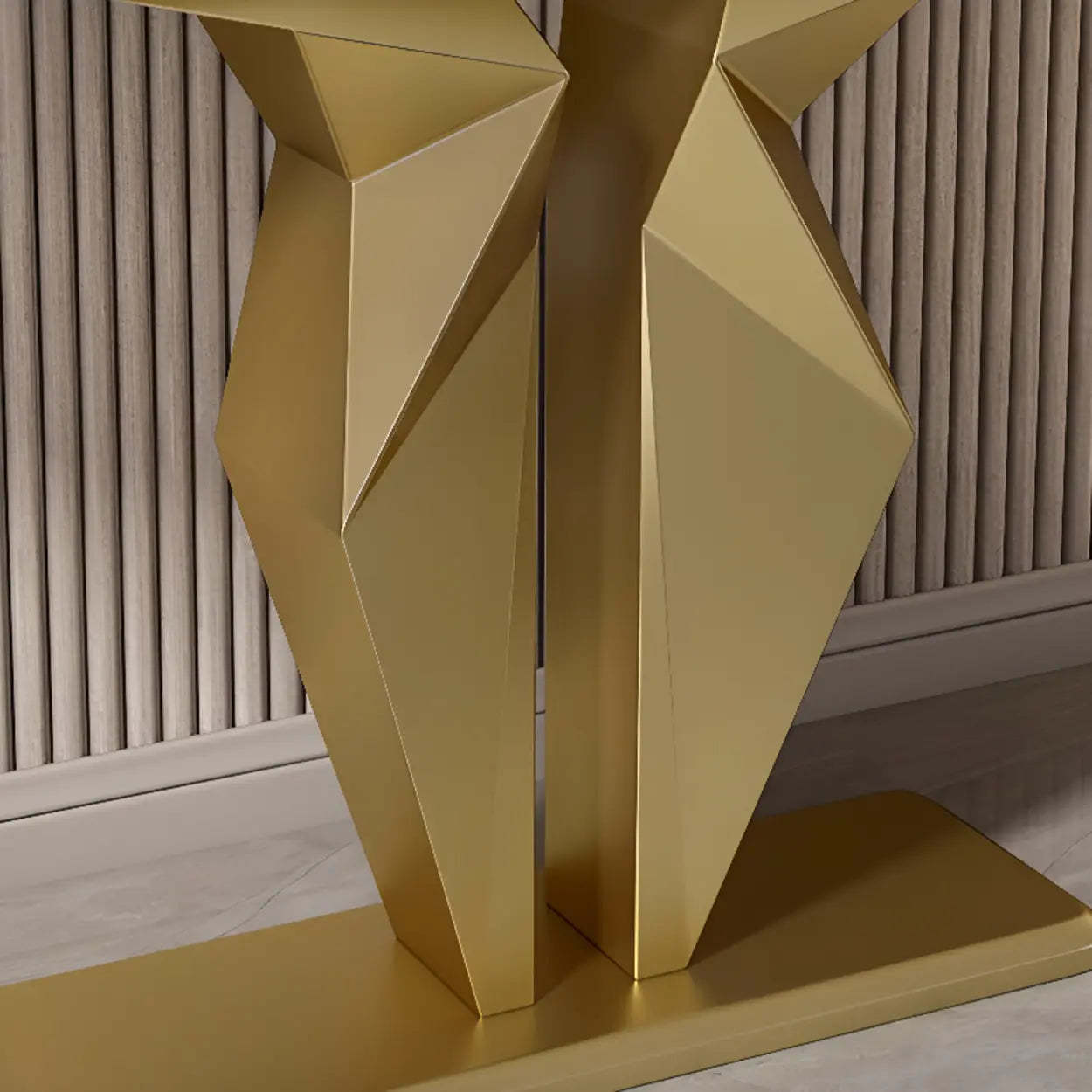 Rectangular Stone-Top Console Table — Gold / Gray
