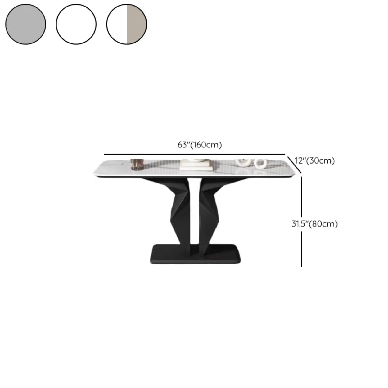 Rectangular Stone-Top Console Table — Black / White