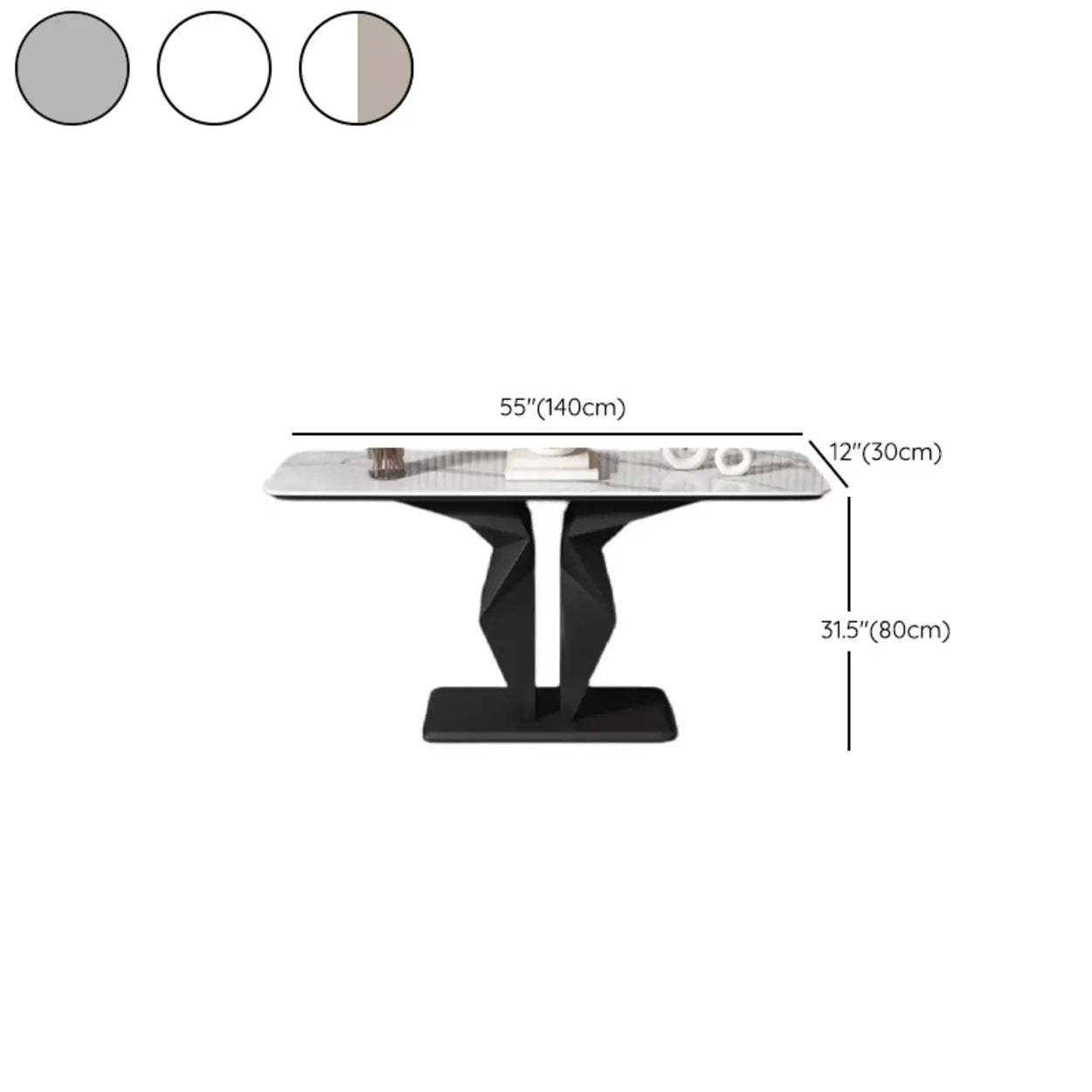Rectangular Stone-Top Console Table — Black / White/ Brown