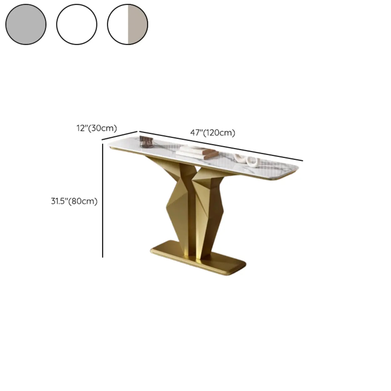 Rectangular Stone-Top Console Table — Gold / Gray