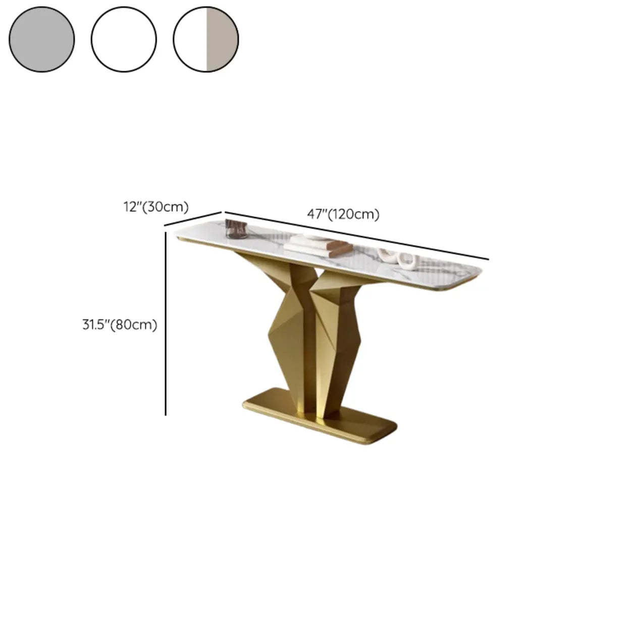 Rectangular Stone-Top Console Table — Gold / Gray