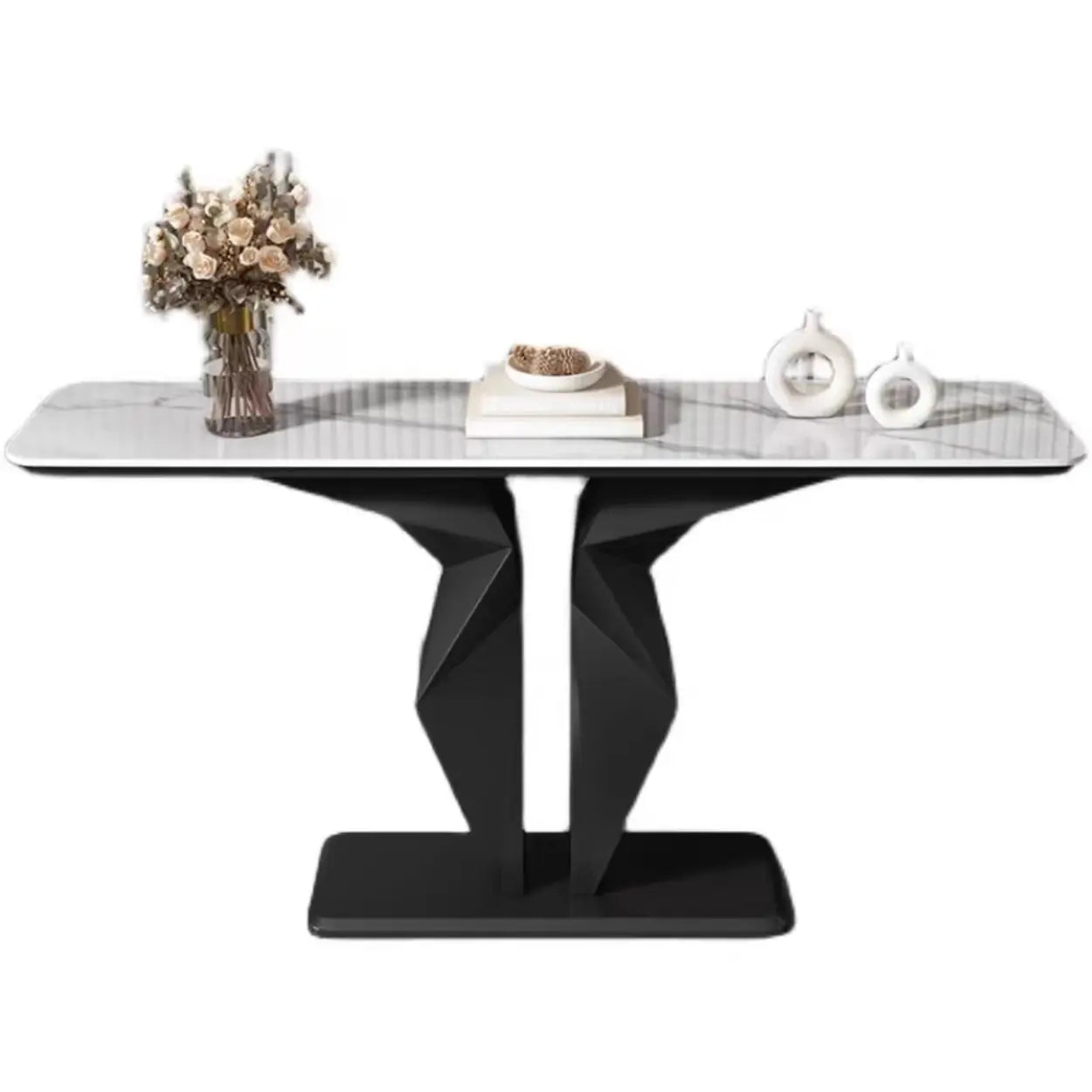 Rectangular Stone-Top Console Table — Gold / White
