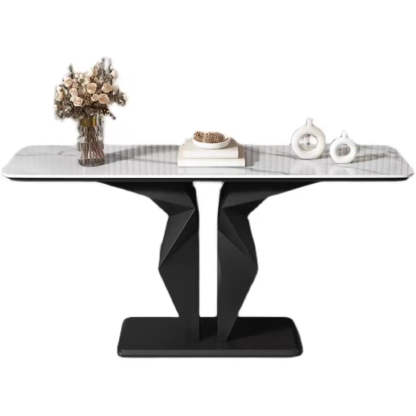 Rectangular Stone-Top Console Table — Gold / White