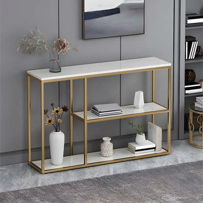 Rectangular Gold Marble Slim Console Table — Black / White