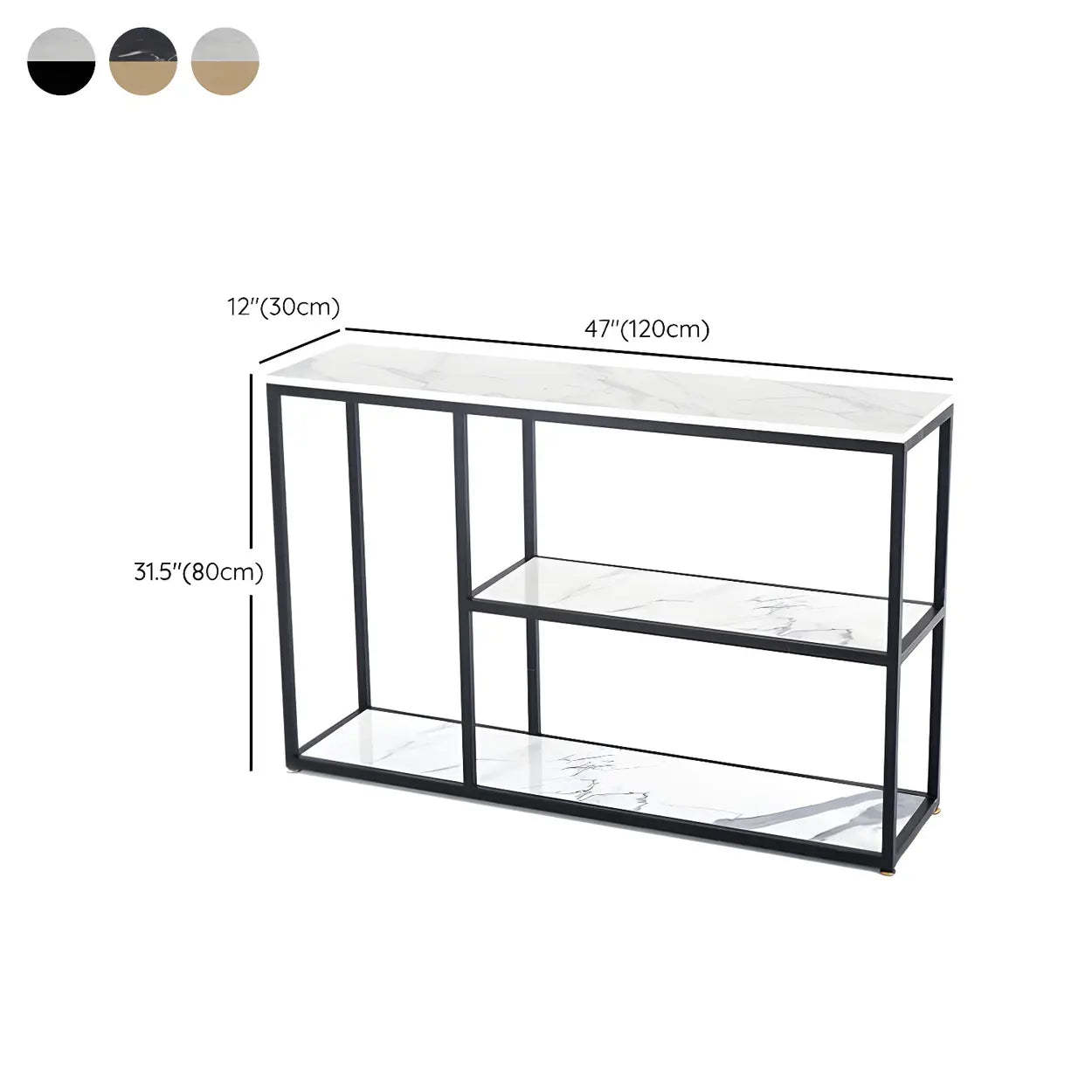 Rectangular Gold Marble Slim Console Table — Black / White