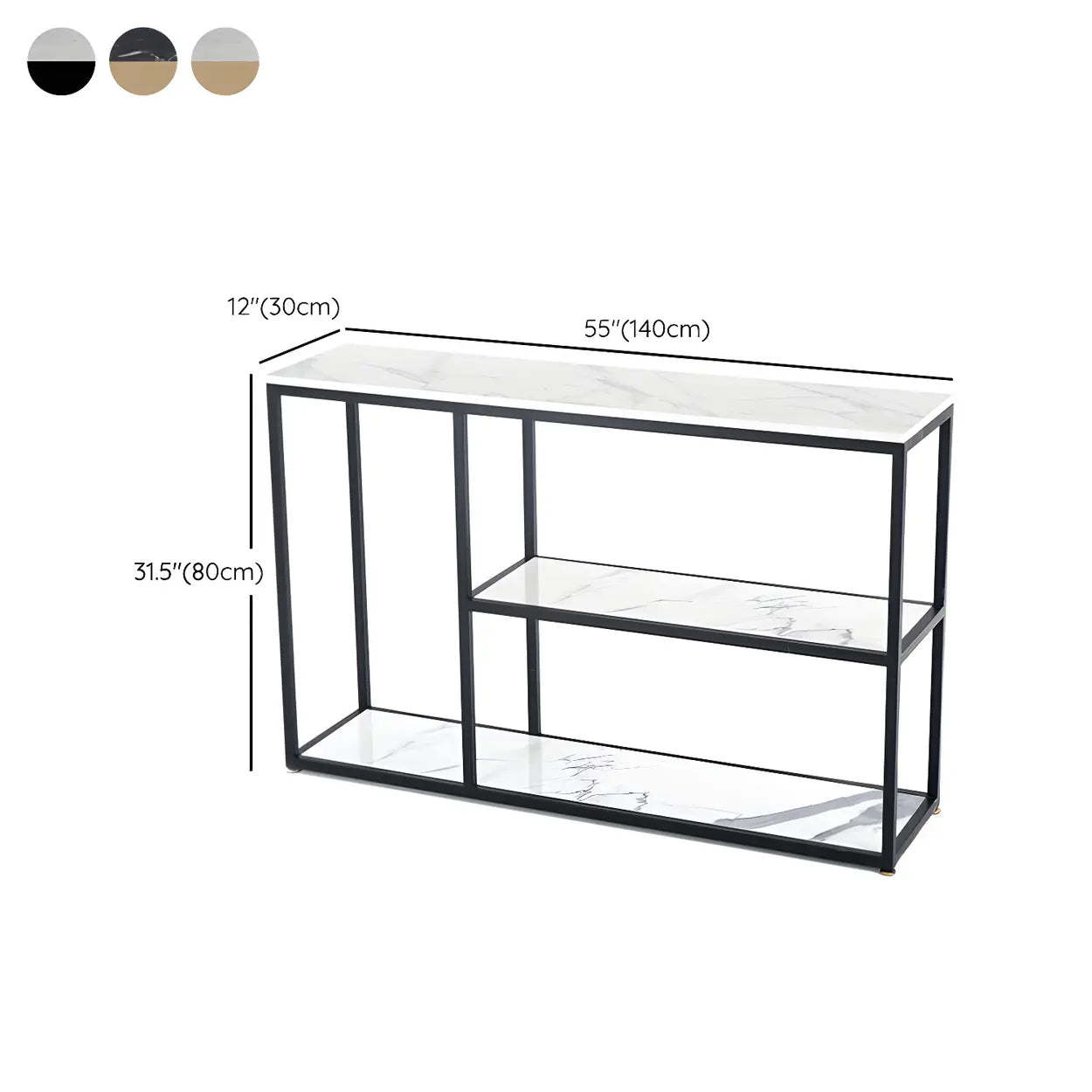 Rectangular Gold Marble Slim Console Table — Gold / White