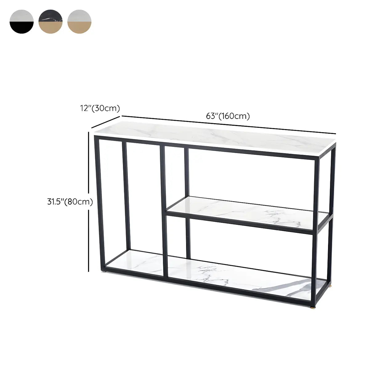 Rectangular Gold Marble Slim Console Table — Gold / Black