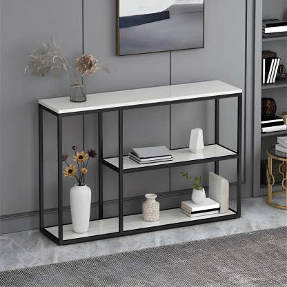 Rectangular Gold Marble Slim Console Table — Black / White