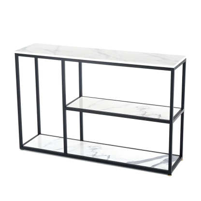 Rectangular Gold Marble Slim Console Table — Gold / White
