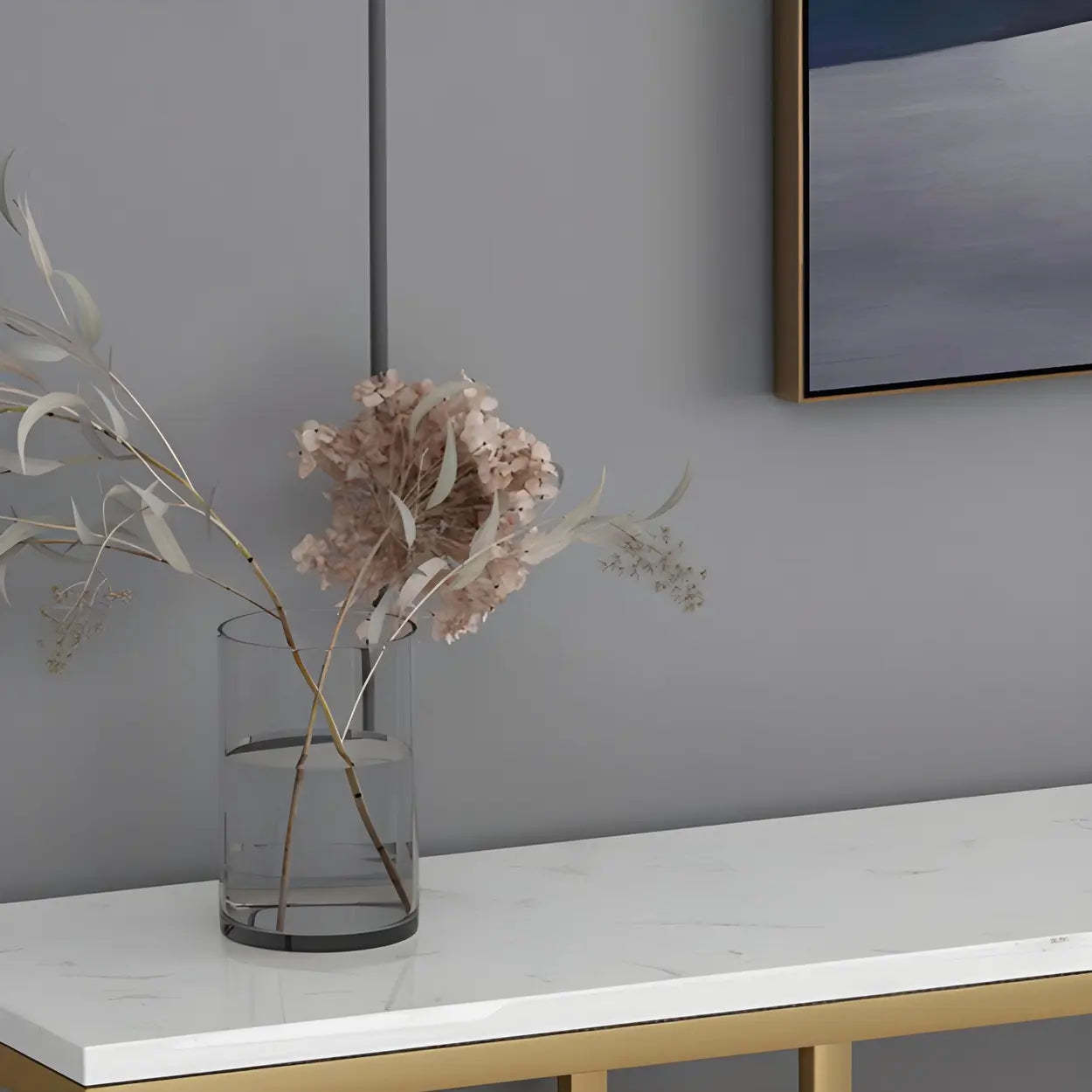 Rectangular Gold Marble Slim Console Table — Gold / Black