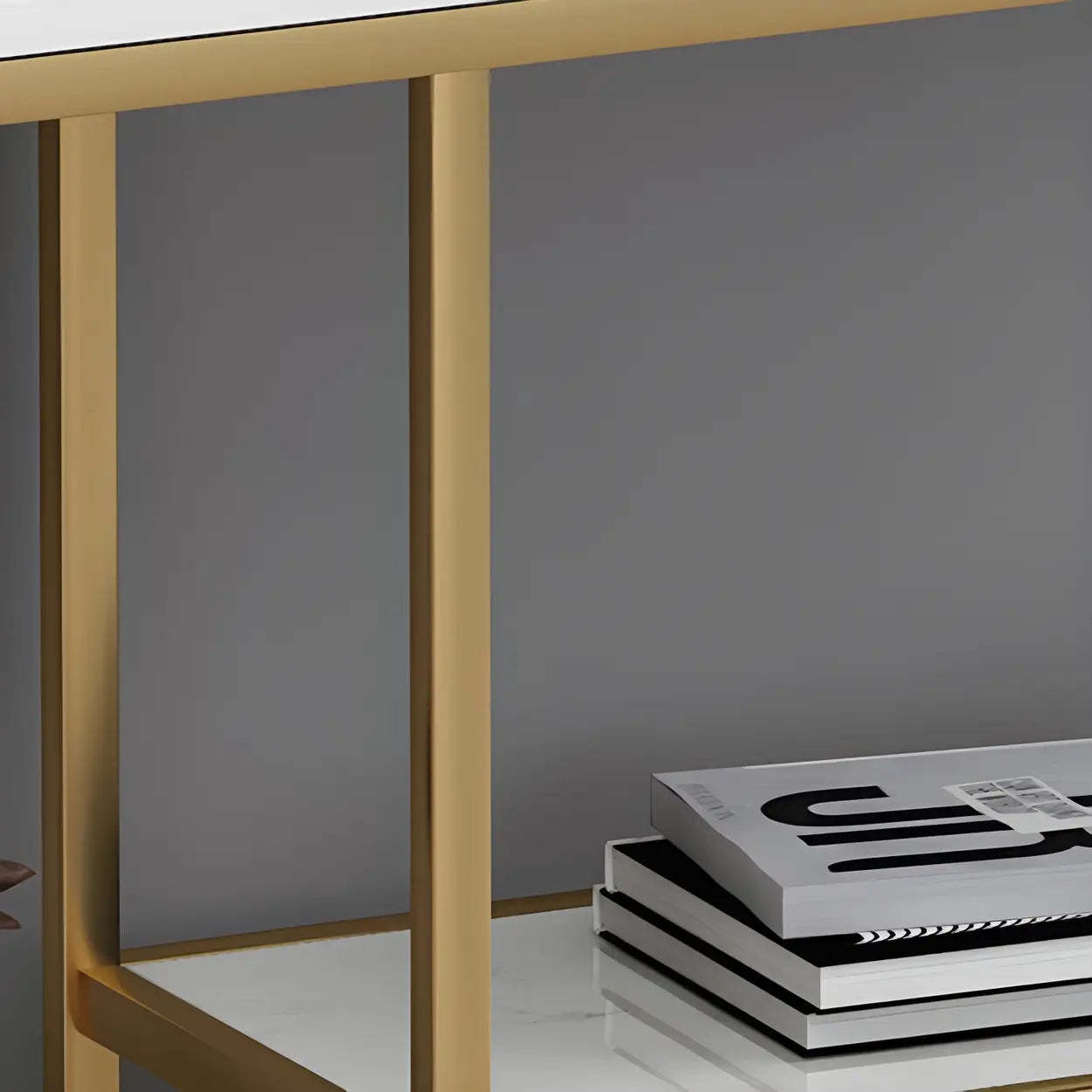 Rectangular Gold Marble Slim Console Table — Black / White