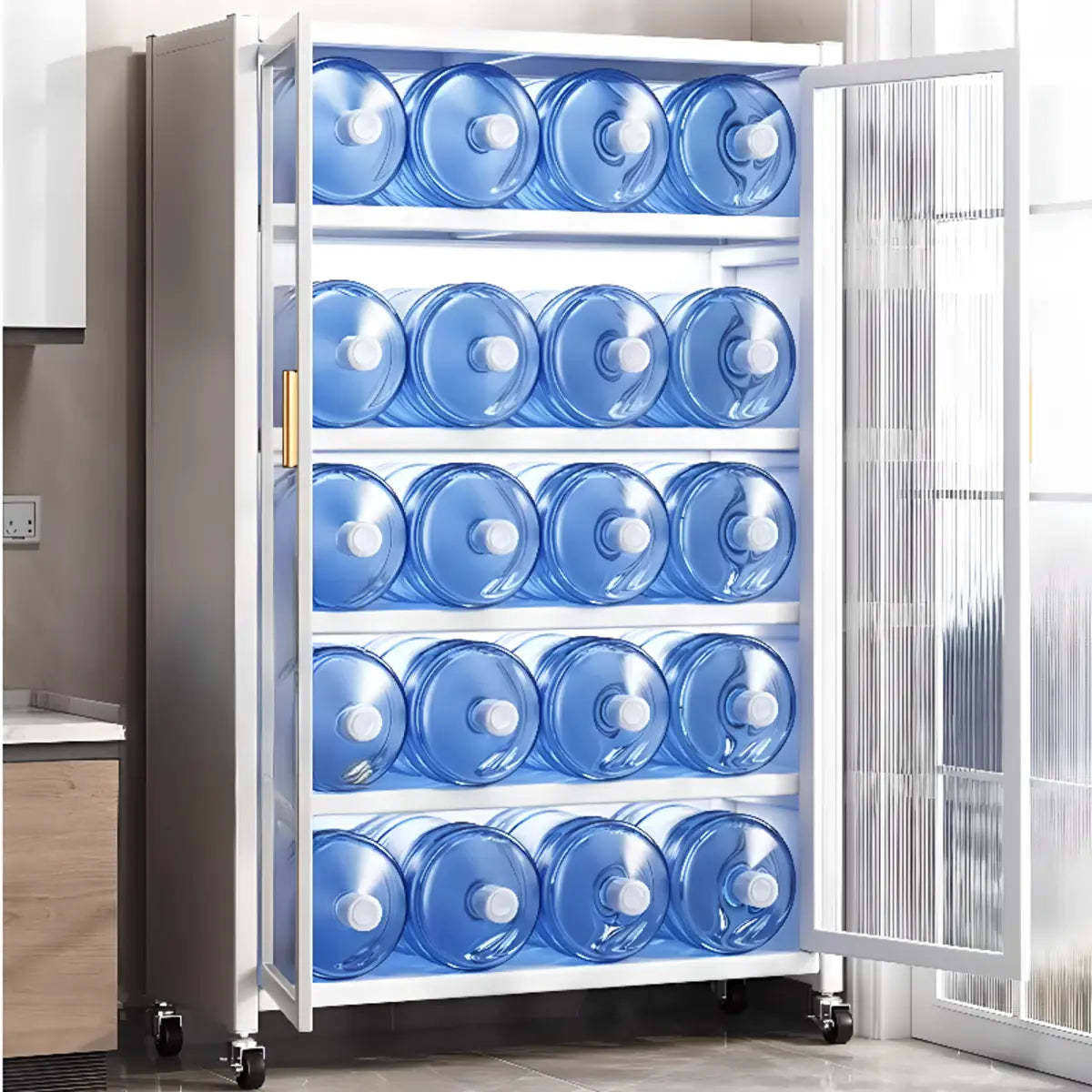 White Metal Rectangular Kitchen China Cabinet — Grey