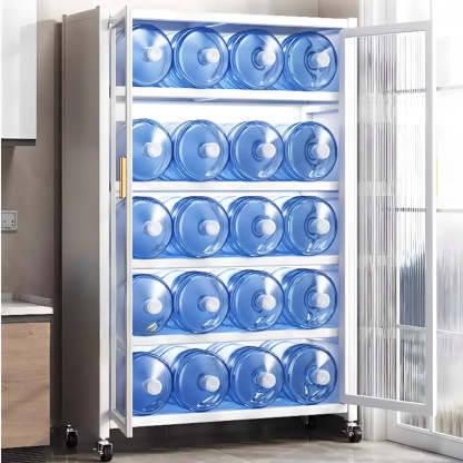 White Metal Rectangular Kitchen China Cabinet — Grey