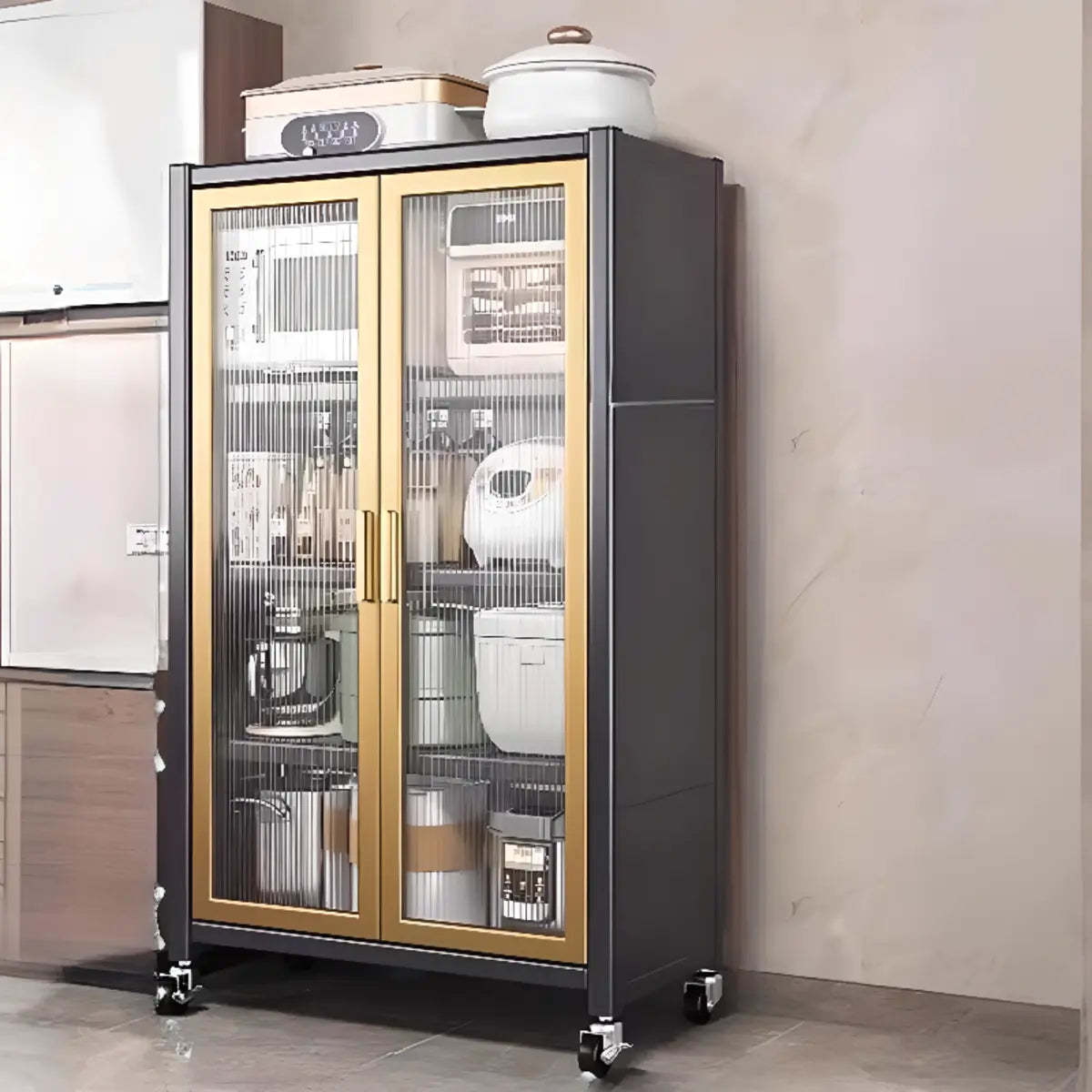 White Metal Rectangular Kitchen China Cabinet — White