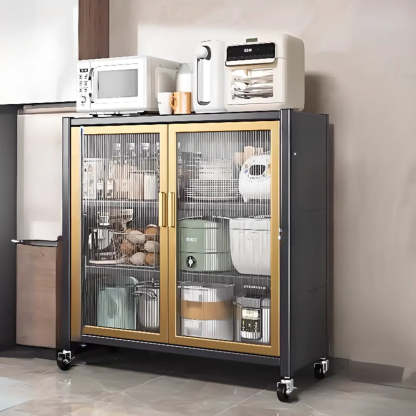 White Metal Rectangular Kitchen China Cabinet — White-Gold