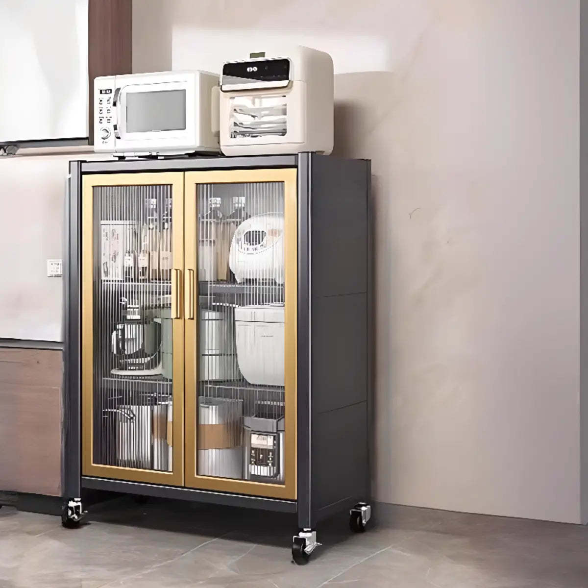 White Metal Rectangular Kitchen China Cabinet — Gray-Gold