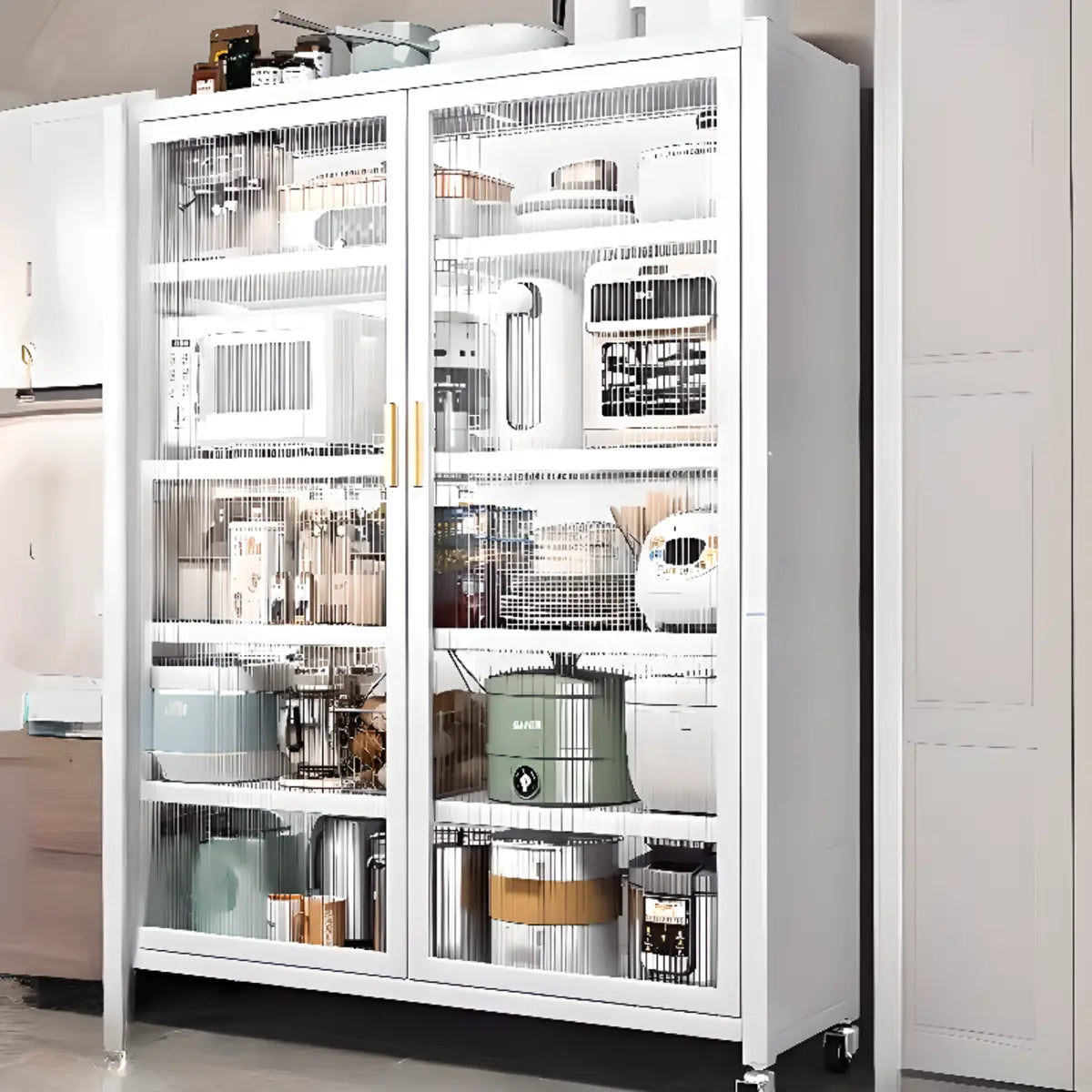 White Metal Rectangular Kitchen China Cabinet — Grey
