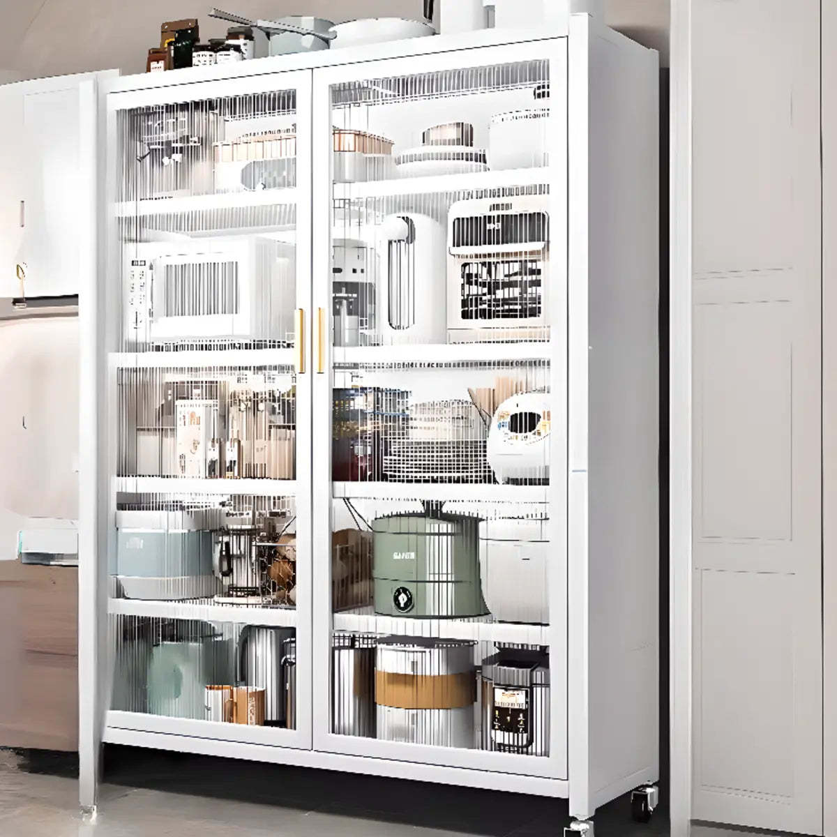 White Metal Rectangular Kitchen China Cabinet — Grey