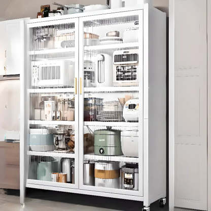 White Metal Rectangular Kitchen China Cabinet — Grey