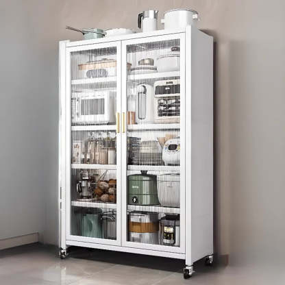 White Metal Rectangular Kitchen China Cabinet — White
