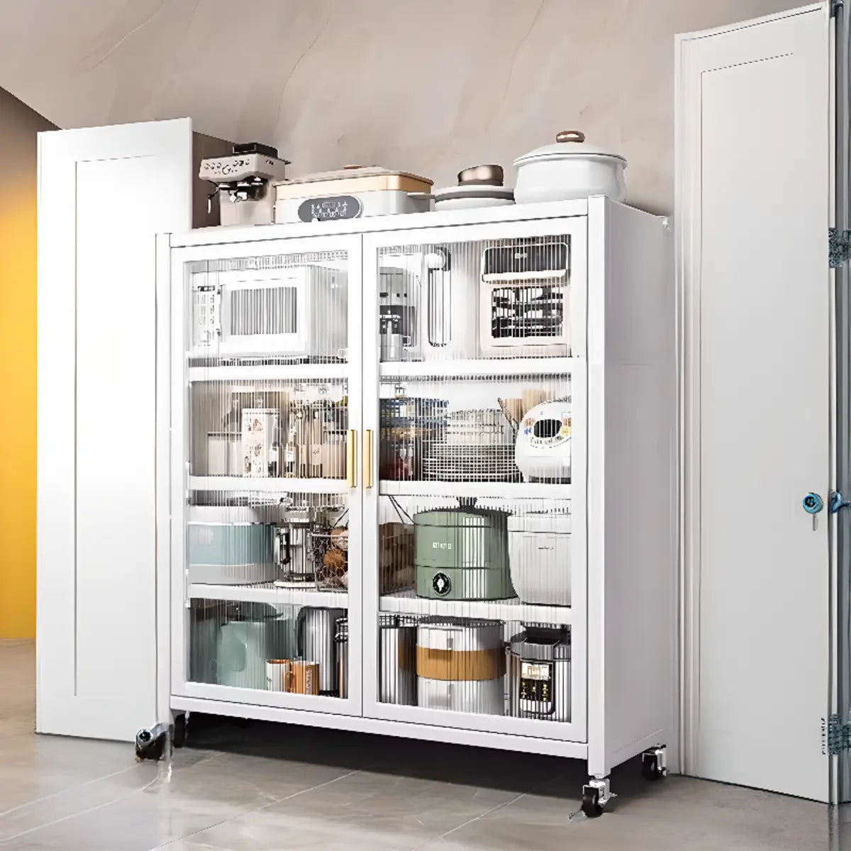 White Metal Rectangular Kitchen China Cabinet — Grey