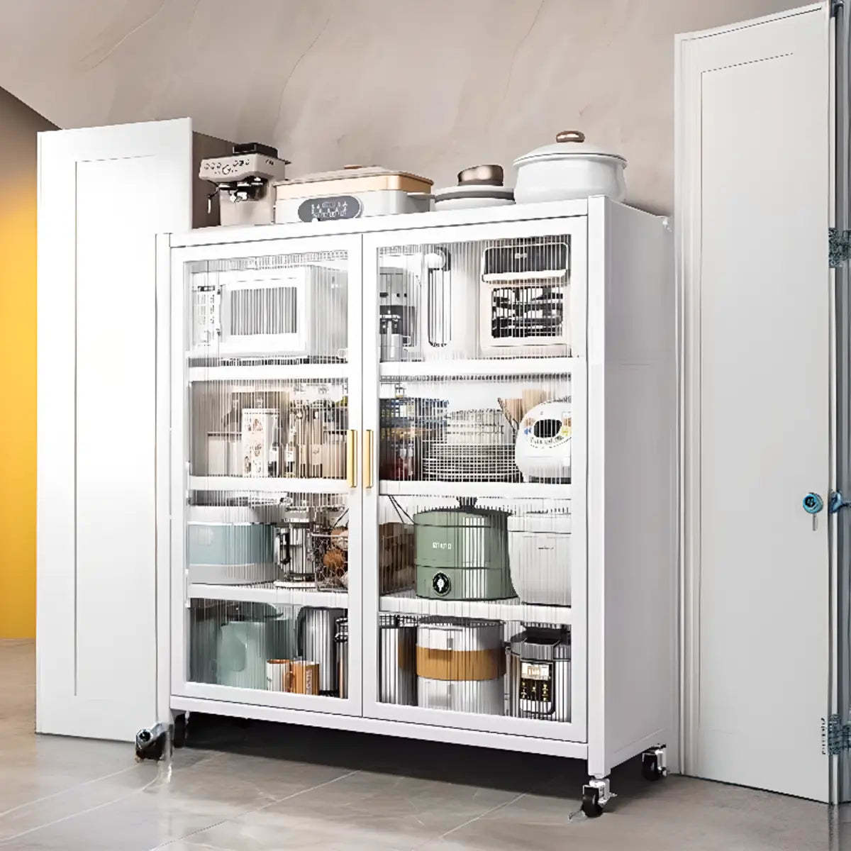 White Metal Rectangular Kitchen China Cabinet — Grey