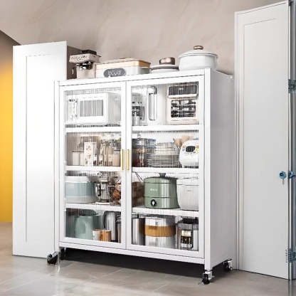 White Metal Rectangular Kitchen China Cabinet — Grey