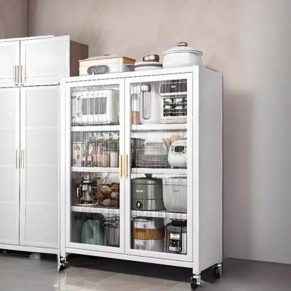 White Metal Rectangular Kitchen China Cabinet — White