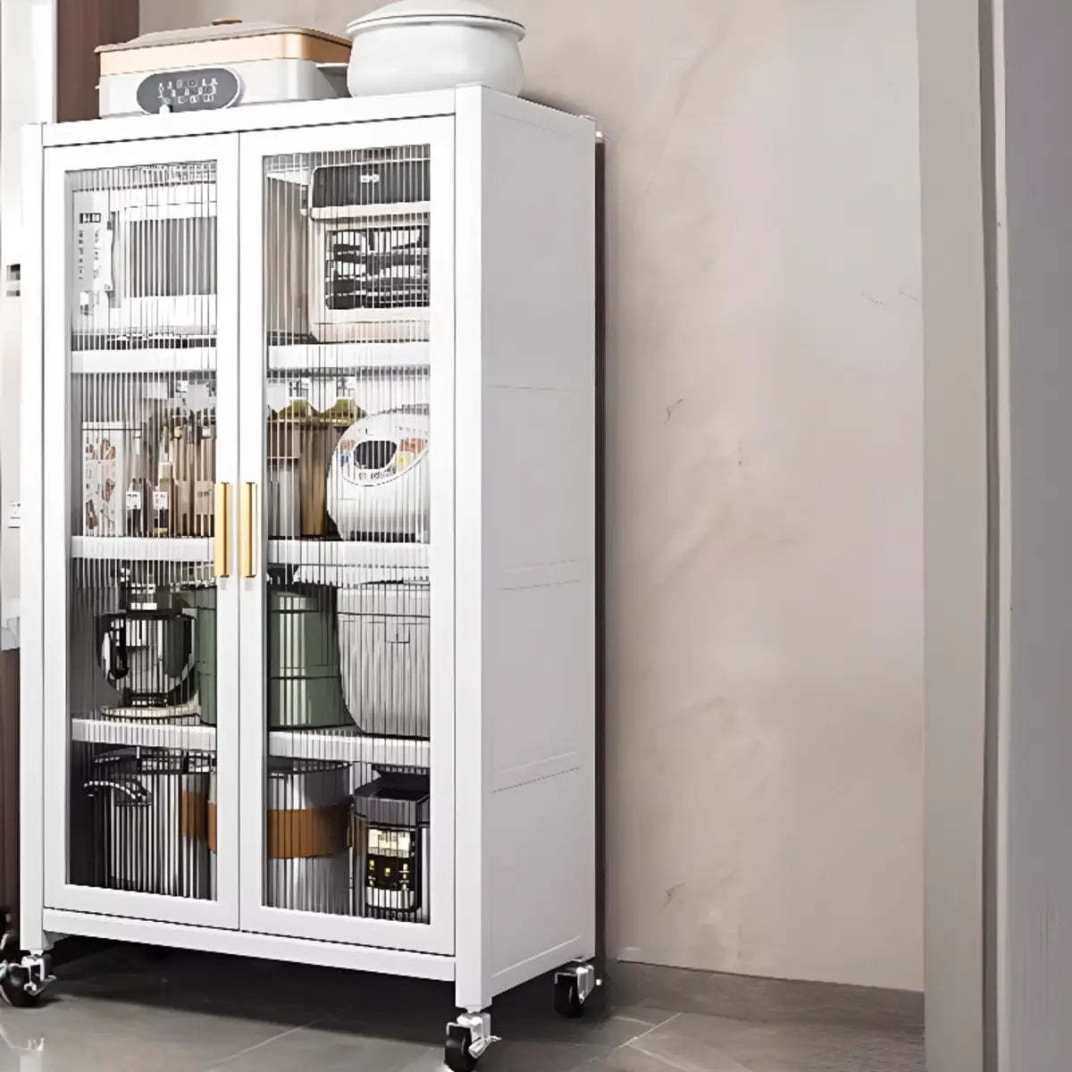 White Metal Rectangular Kitchen China Cabinet — Grey