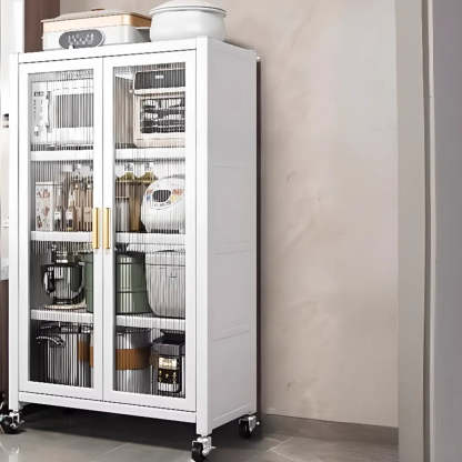 White Metal Rectangular Kitchen China Cabinet — Grey