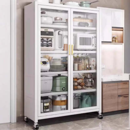 White Metal Rectangular Kitchen China Cabinet — Gray-Gold