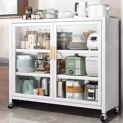 White Metal Rectangular Kitchen China Cabinet — White