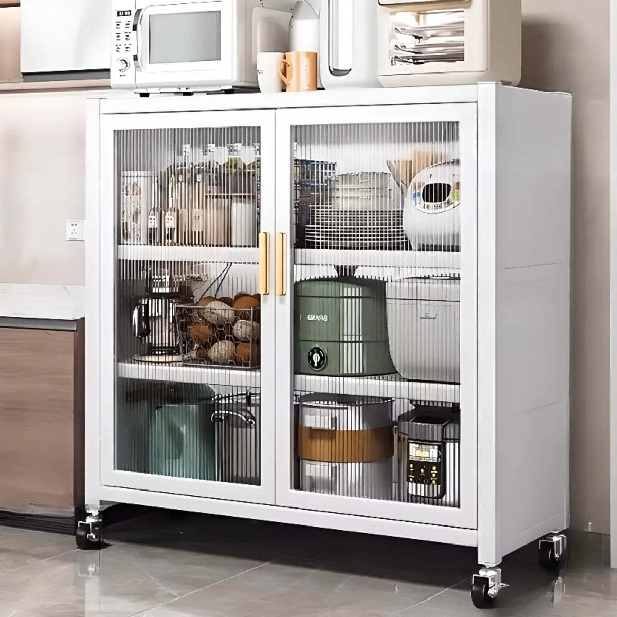 White Metal Rectangular Kitchen China Cabinet — Grey