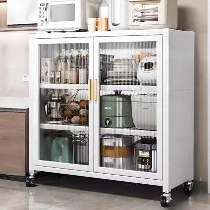 White Metal Rectangular Kitchen China Cabinet — Grey