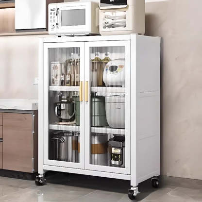 White Metal Rectangular Kitchen China Cabinet — White