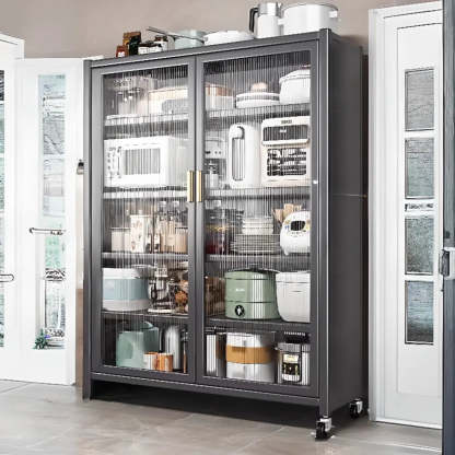 White Metal Rectangular Kitchen China Cabinet — Grey