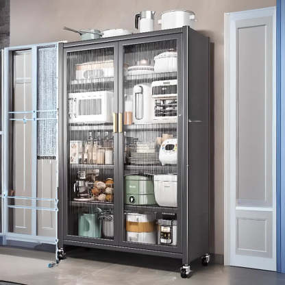 White Metal Rectangular Kitchen China Cabinet — White