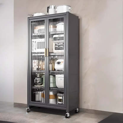 White Metal Rectangular Kitchen China Cabinet — Grey