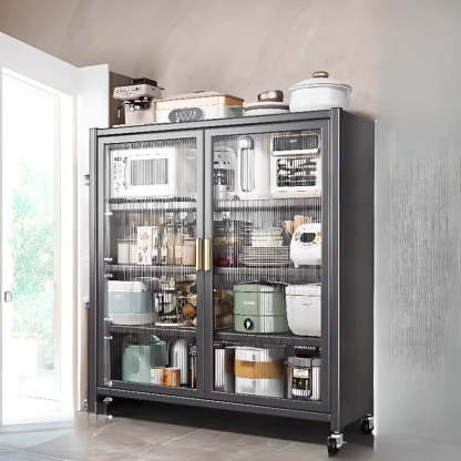 White Metal Rectangular Kitchen China Cabinet — White