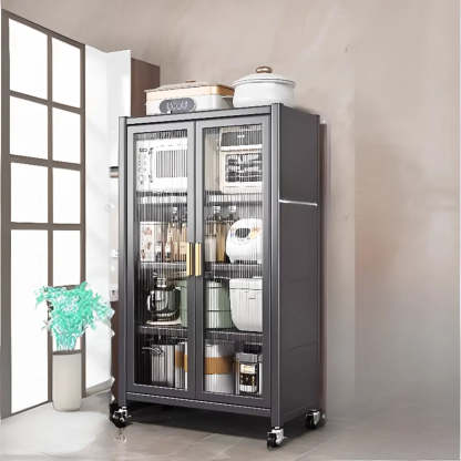White Metal Rectangular Kitchen China Cabinet