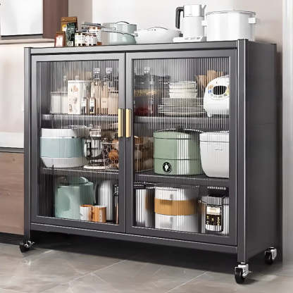 White Metal Rectangular Kitchen China Cabinet