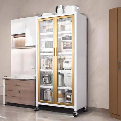 White Metal Rectangular Kitchen China Cabinet — Grey