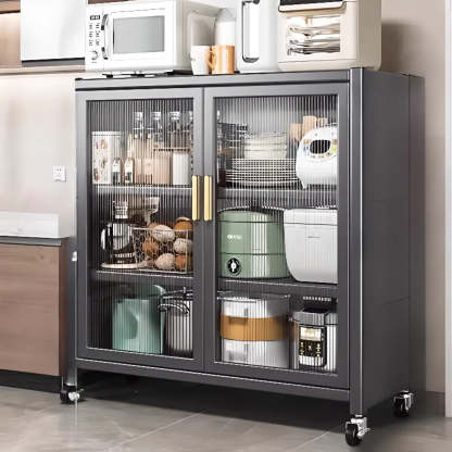 White Metal Rectangular Kitchen China Cabinet