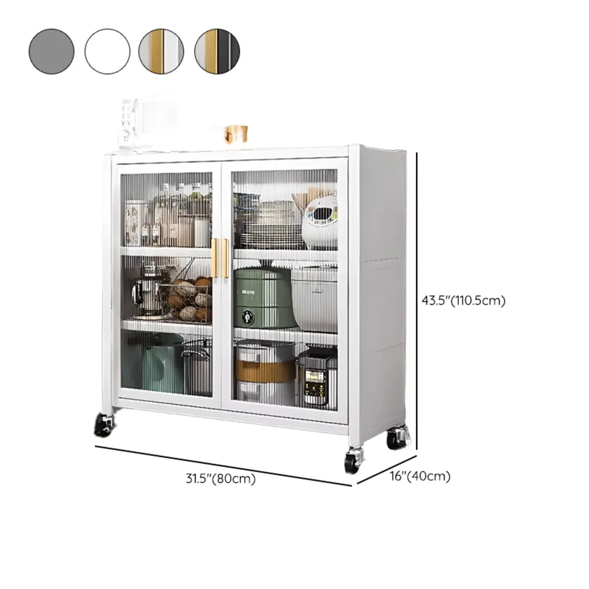 White Metal Rectangular Kitchen China Cabinet