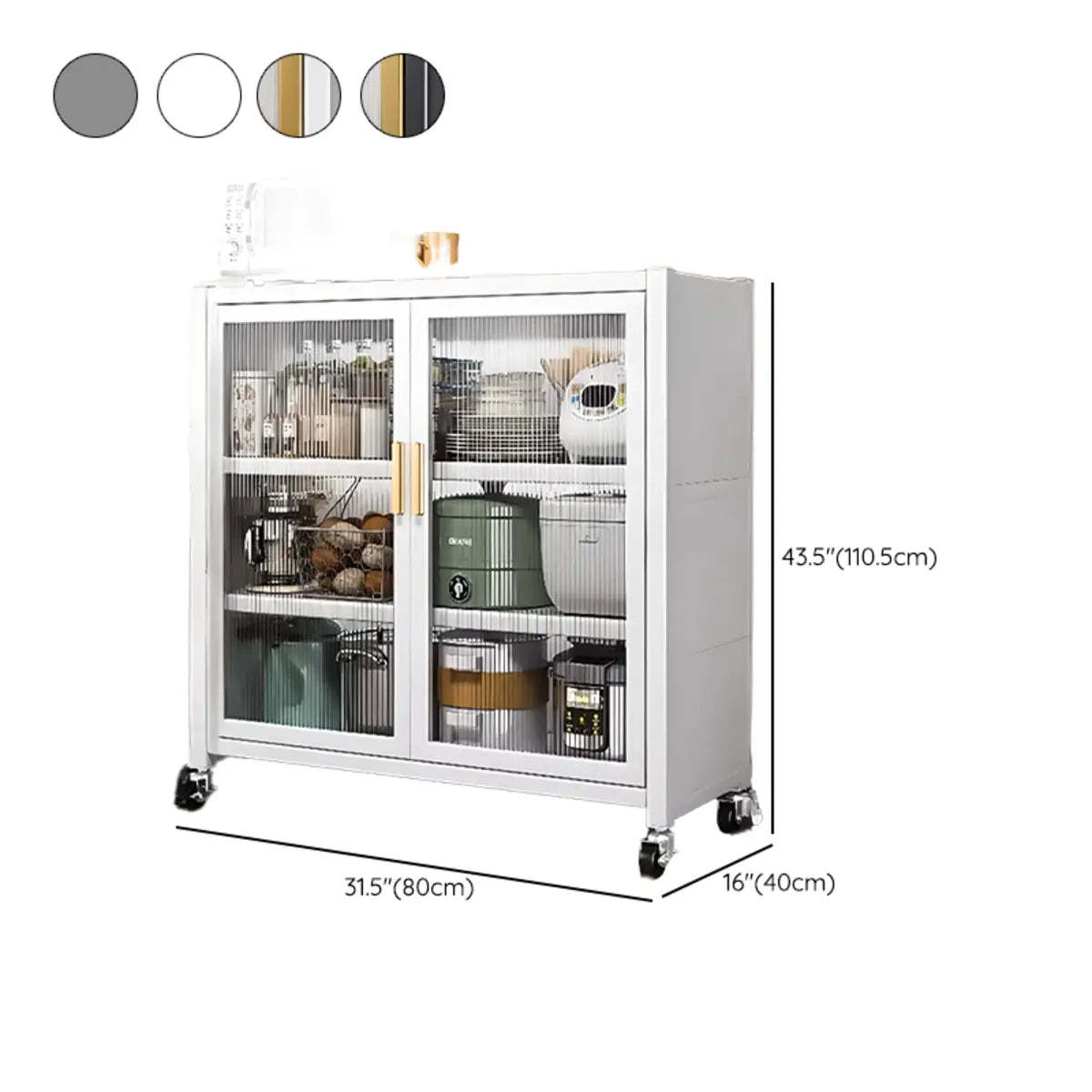 White Metal Rectangular Kitchen China Cabinet