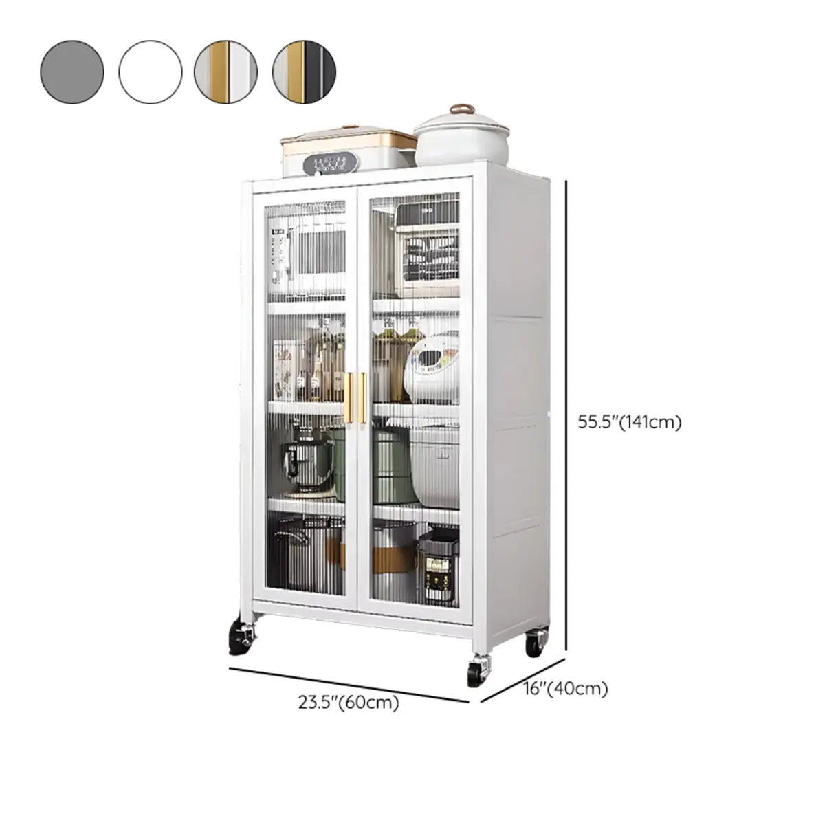 White Metal Rectangular Kitchen China Cabinet