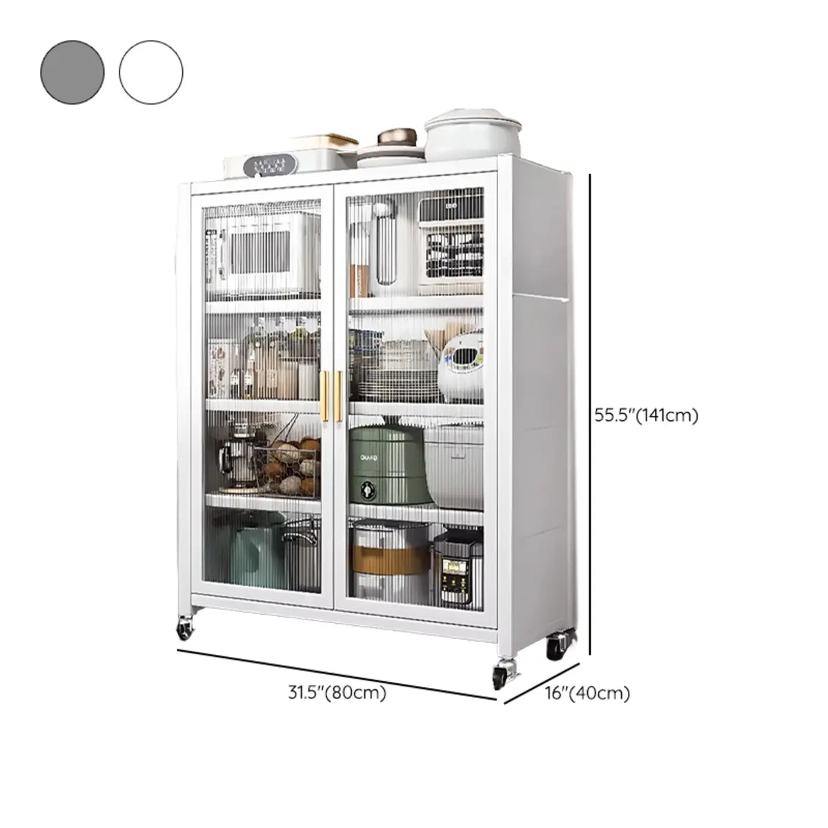White Metal Rectangular Kitchen China Cabinet